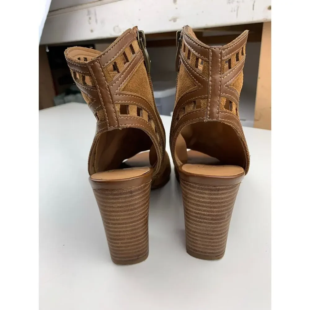 Franco Sarto Greenwich Peep Toe Cutout Booties Brown Ankle Boots Women's 6.5